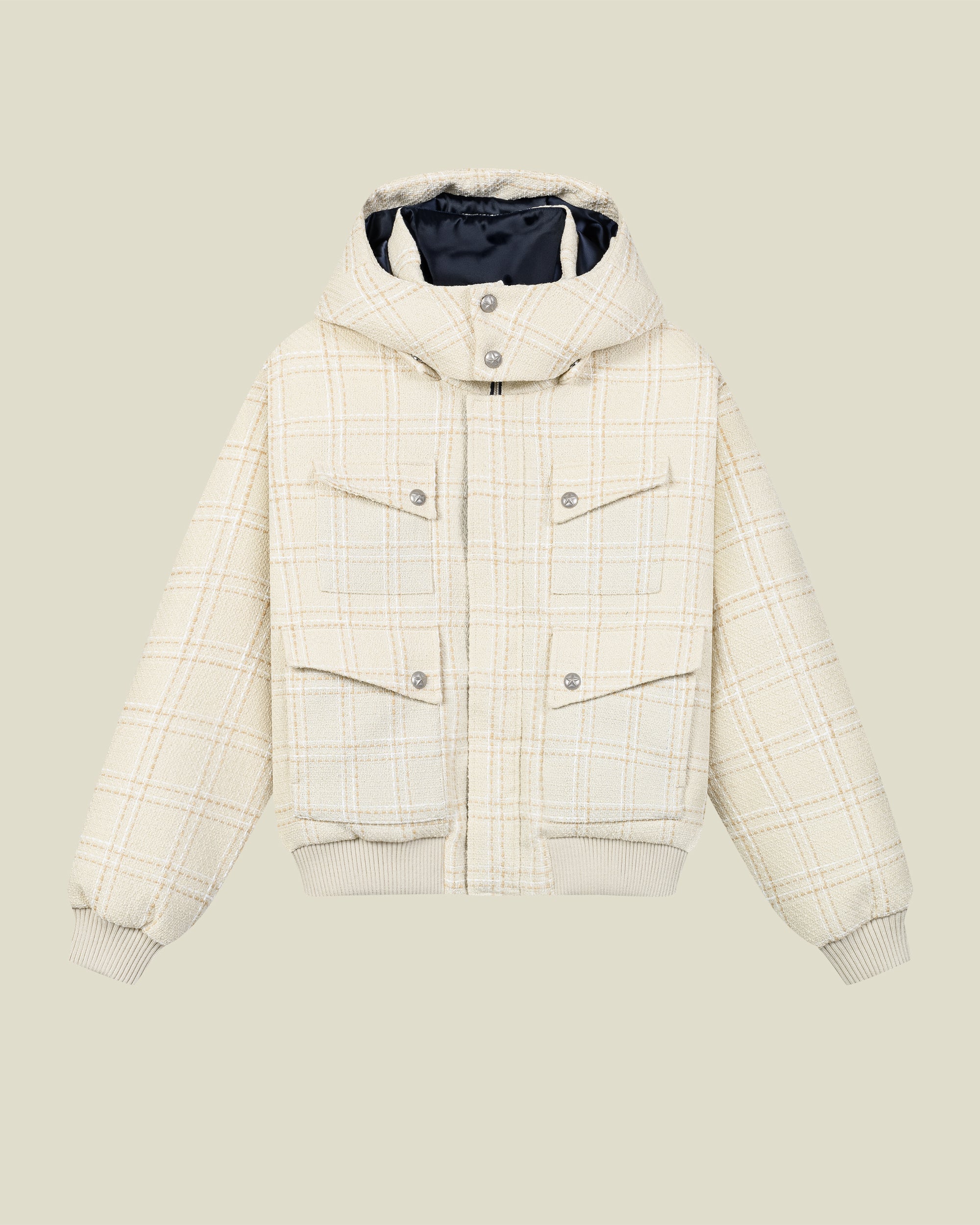 Beige Bouclé Puffer Jacket