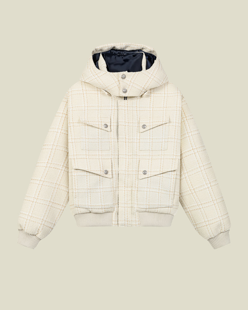 Beige Bouclé Puffer Jacket