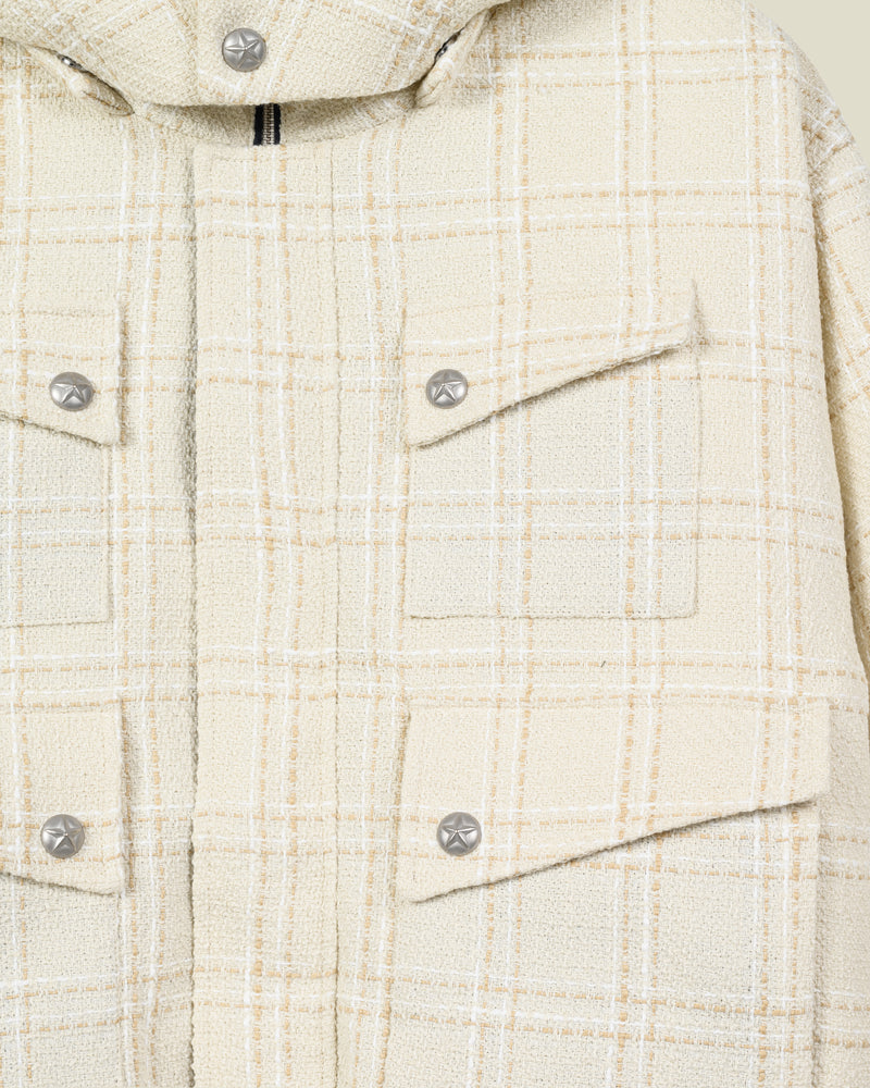 Beige Bouclé Puffer Jacket