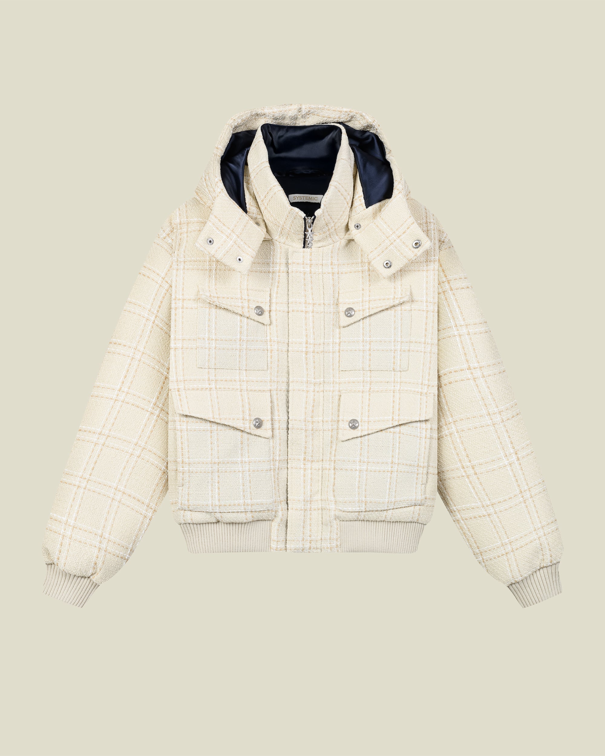 Beige Bouclé Puffer Jacket