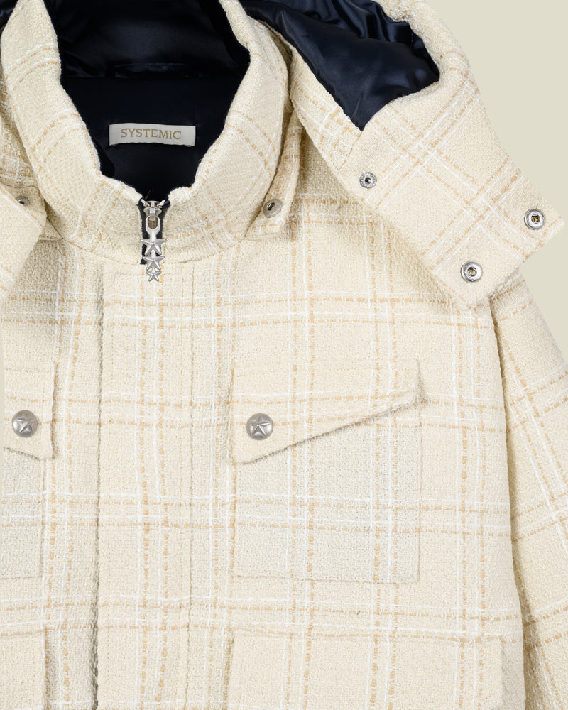 Beige Bouclé Puffer Jacket