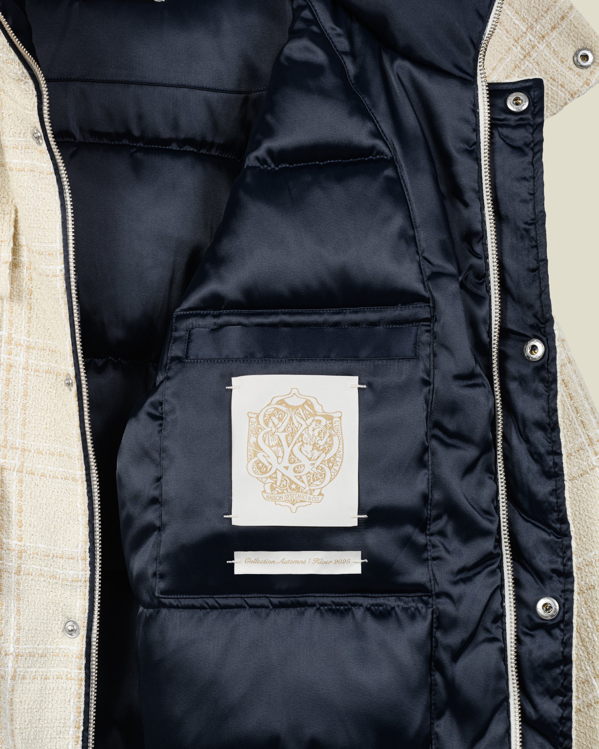 Beige Bouclé Puffer Jacket